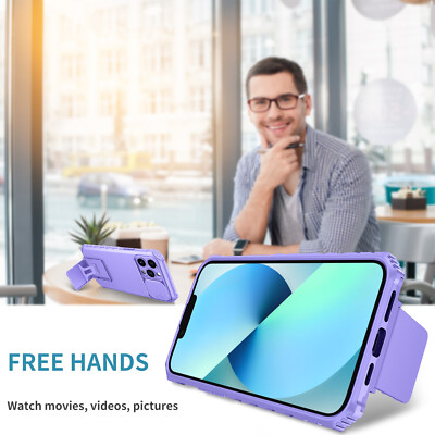 For iPhone 16 15 Pro Max 14 13 12 11 Military Grade Kickstand Case w/ Lens Cover