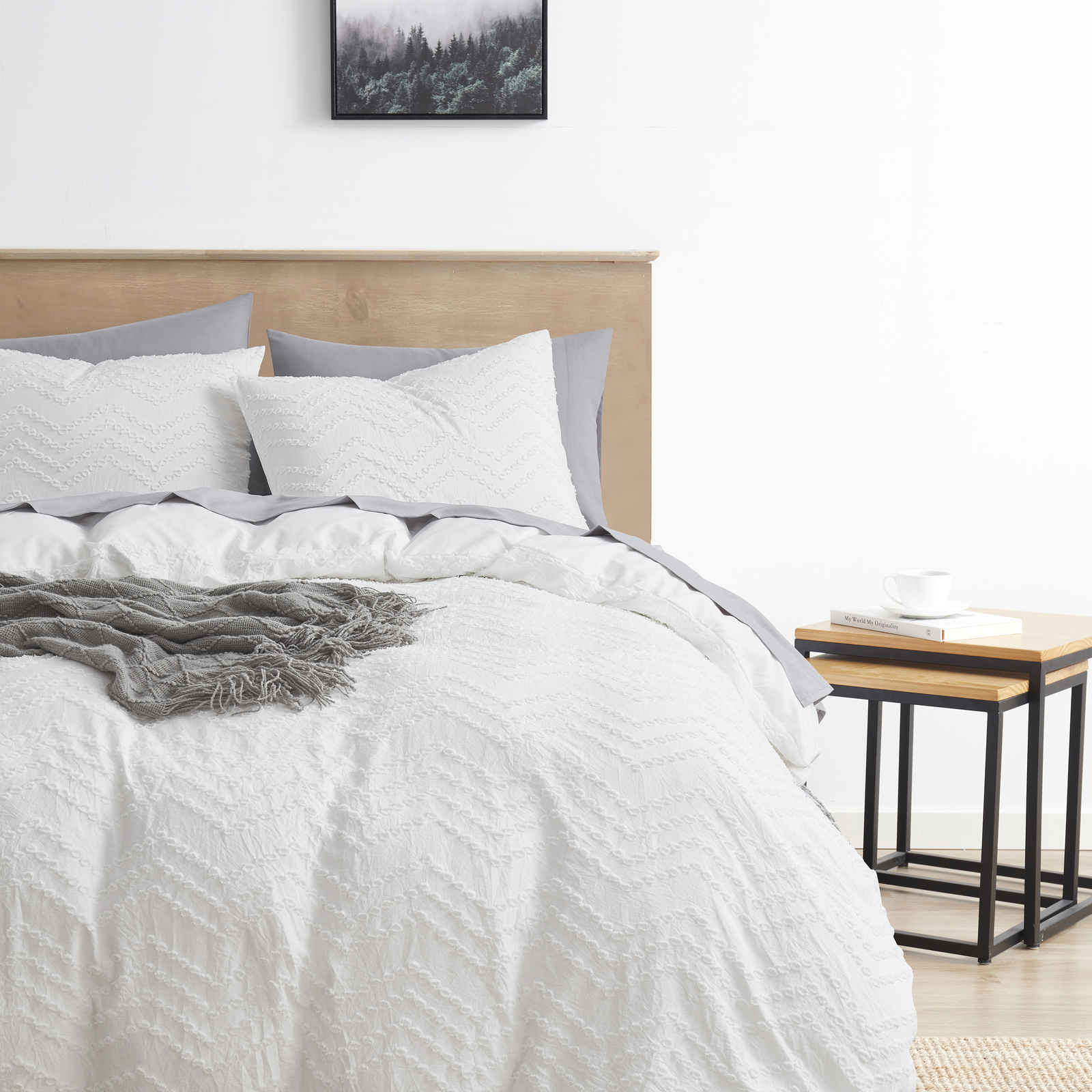 Boho Duvet Cover Set- Luxury Chevron Design Tufted Comforter Cover & Pillowcases