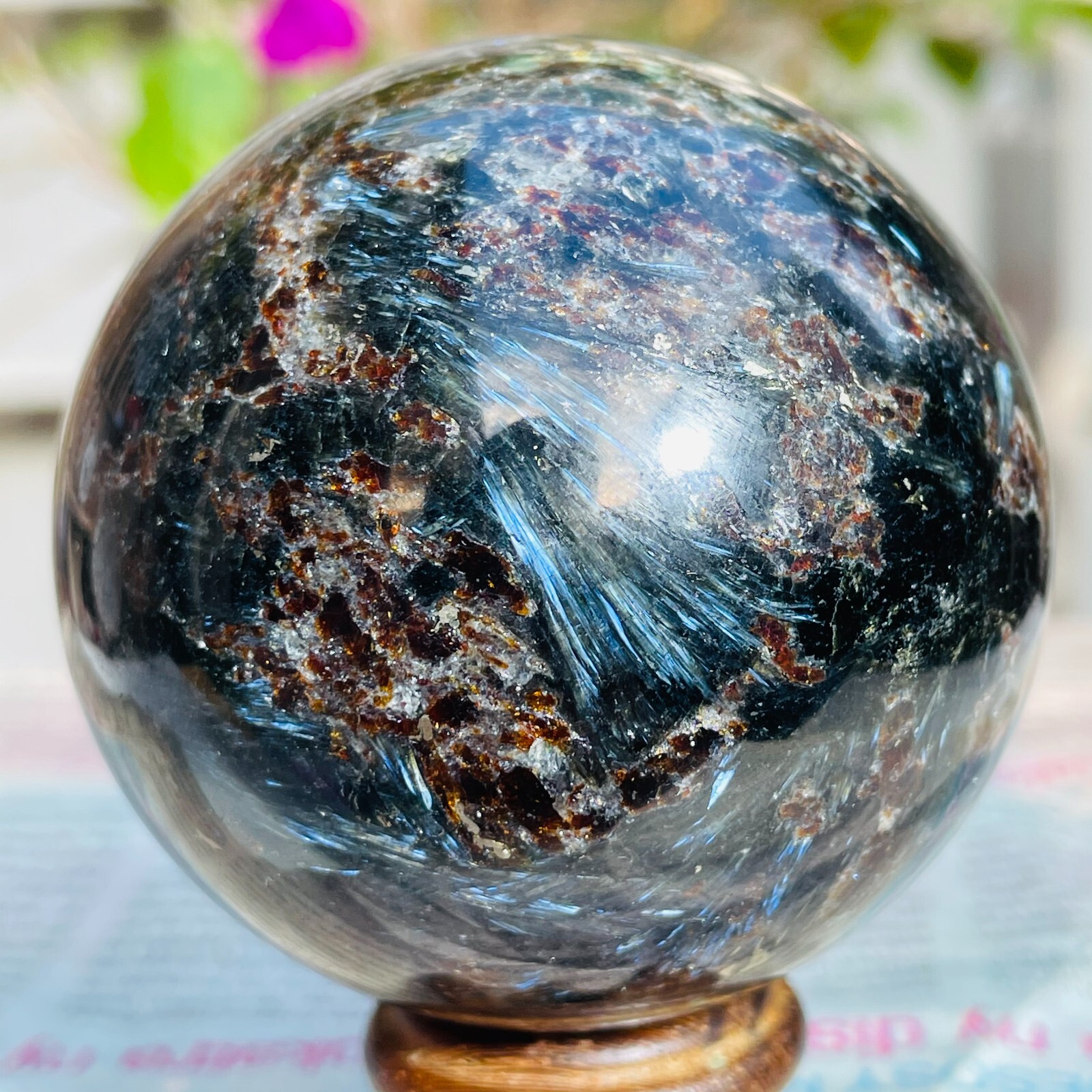 353g Natural Astrophyllite Fireworks Stone Quartz Crystal Sphere Ball Healing