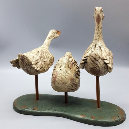 Gaggle of Garrulous Geese Statue VTG Folk Art Style Primitive Goose Decor AM1077