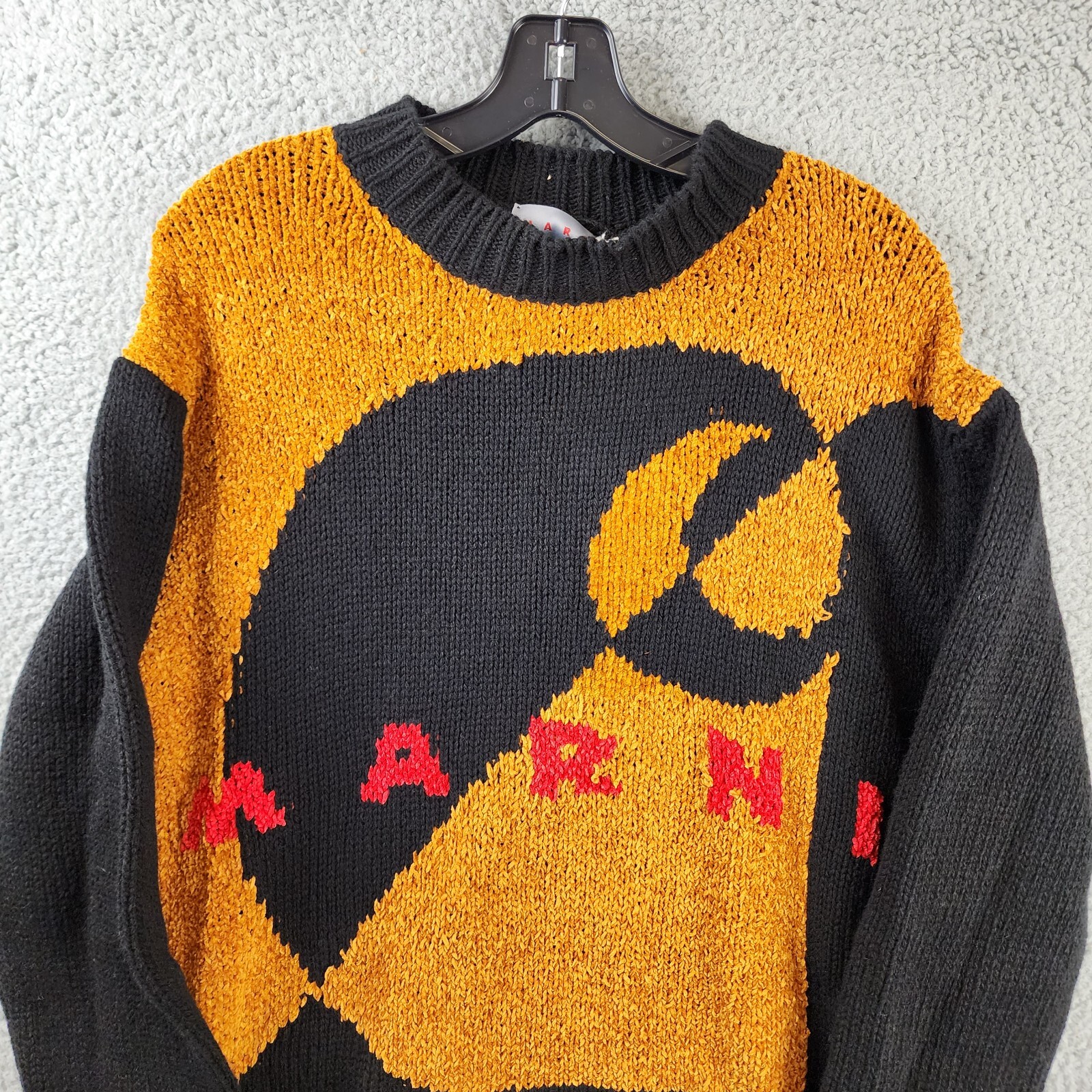 Pre-owned Marni X Carhartt Logo Intarsia Sweater Men's 48 Black/gold Wool-blend Longsleeve