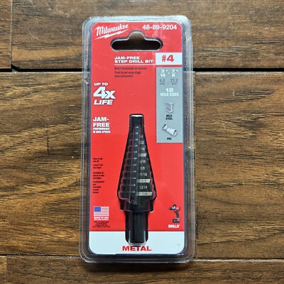 Milwaukee 48-89-9204 Milwaukee #4 Dual Flute Jam-Free Step Bit 3/16''-7/8'' *NEW*