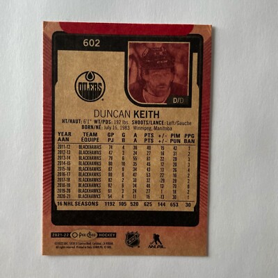 2021 O-Pee-Chee Hockey #602 Duncan Keith Red Border