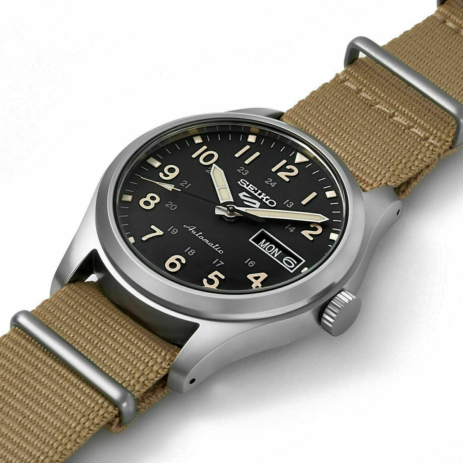 Pre-owned Seiko 5 Sports Srpg35 Black Dial Lumi Beige Nylon Str Made Japan Srpg35-new