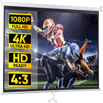 72'' 4:3 Manual Pull Down Projector Screen Matte W/ Slow Retract Mechanism White
