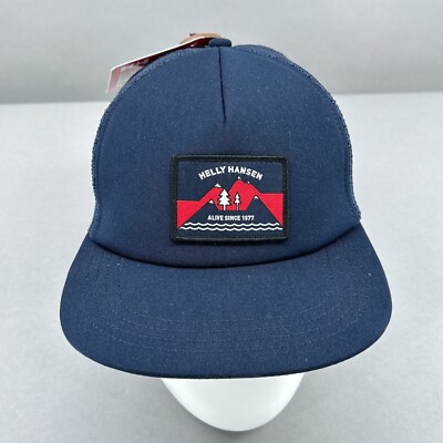 Helly Hansen Hat Cap Adult Snapback Navy Blue Mesh Back Trucker Flatbrim NEW NWT