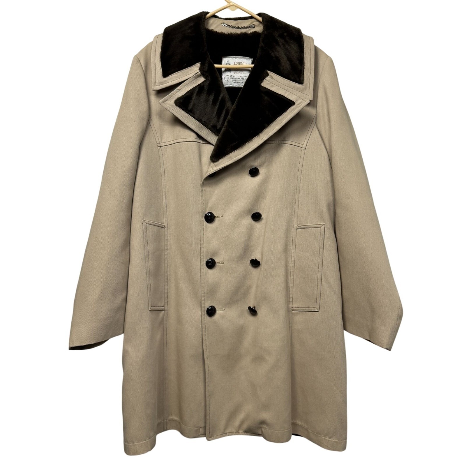 Vintage London Fog Double-Breasted Trench Coat Black Velvet Collar