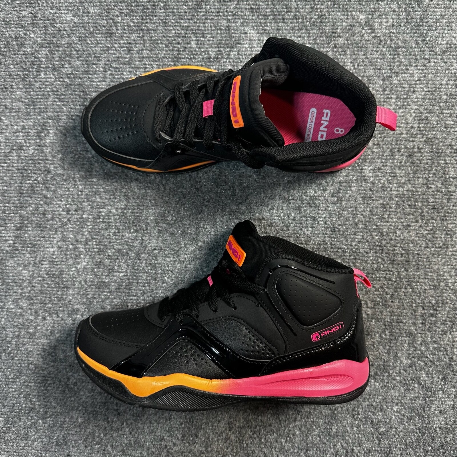 NEW And1 Shoes Womens 8 Black Pink Lace Up High Top Sneakers