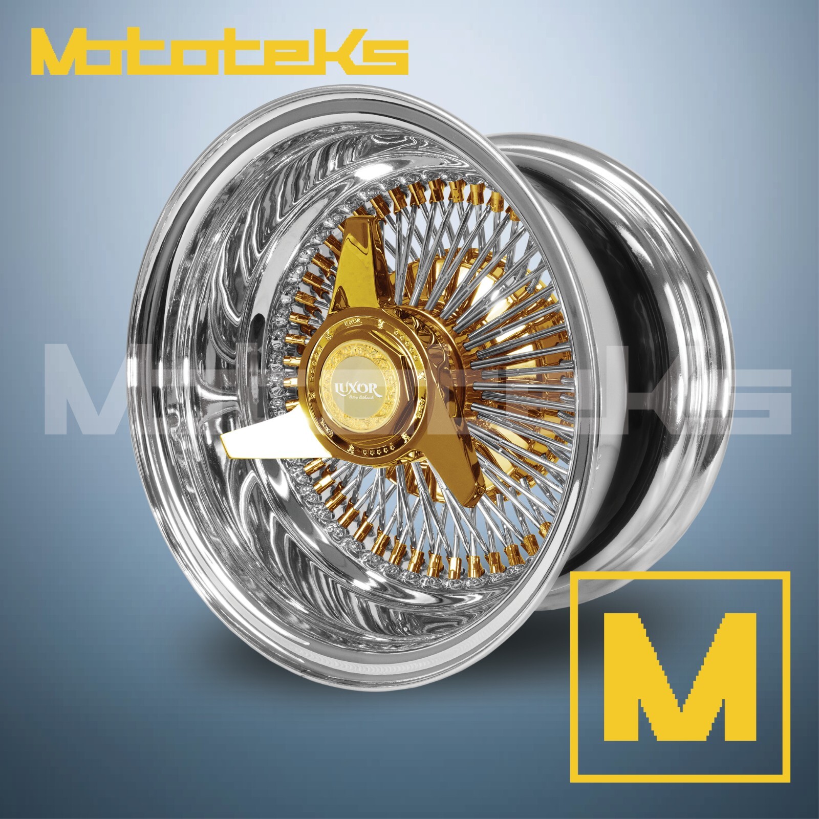 新品　38-kT THE RICH classic100 14X7 LUXOR WIRE WHEELS 100 STRAIGHT REV RIM 24K TRIPLE GOLD