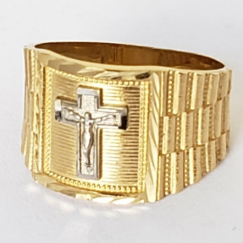 Pre-owned Handmade Mans 14k Yellow Gold Jesus Crucifix Cross Ring Size 8 9 10 11 In White
