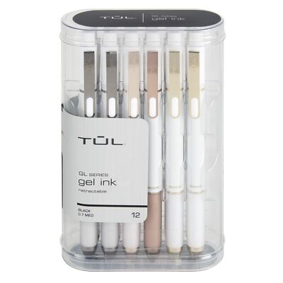 12 Count Pearl White TUL Gel Pens Black Ink Retractable Smooth Writing