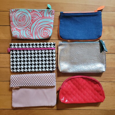 Ipsy Glam Bags - Lot of 6 Cosmetic Makeup Zippered Pouches Houndstooth Metallic