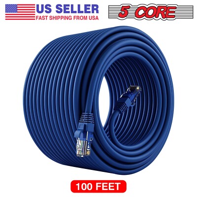 5Core Ethernet Cable 100 ft Long Cat 6 Computer Internet Patch Cord WiFi RJ45