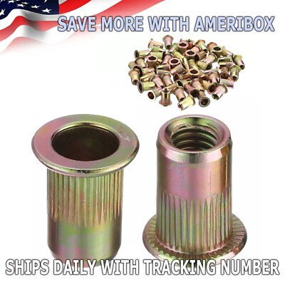 100pcs 1/4-20 Carbon Steel Flat Head Threaded Binding Rivet Nut Insert