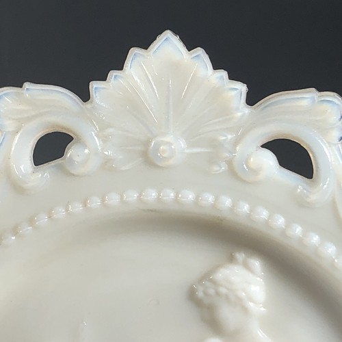 MILK GLASS EMBOSSED PLATE CUPID 7” HANGING PLATE