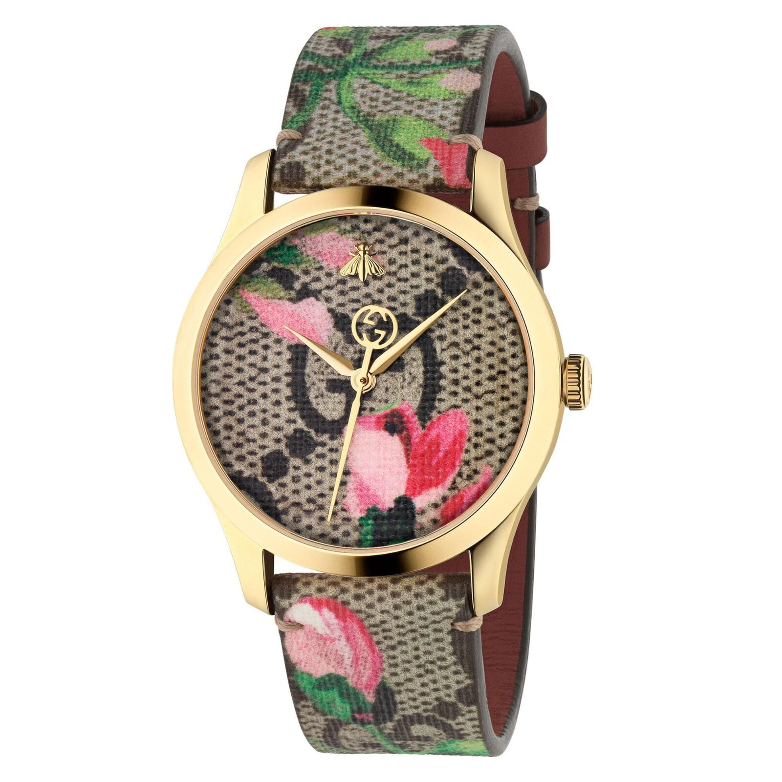 galcia - dafamshu Ladies' Gucci G-Timeless Pink Blooms Canvas Strap Watch