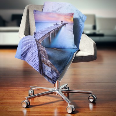 Designart 'Wooden Bridge over Blue Waters' Pier Seascape Blue 71 in. x 59 in.