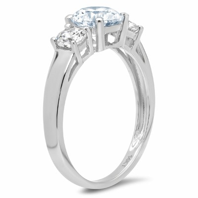 Pre-owned Pucci 1.5 Round 3 Stone Natural Aquamarine Classic Bridal Designer Ring 14k White Gold