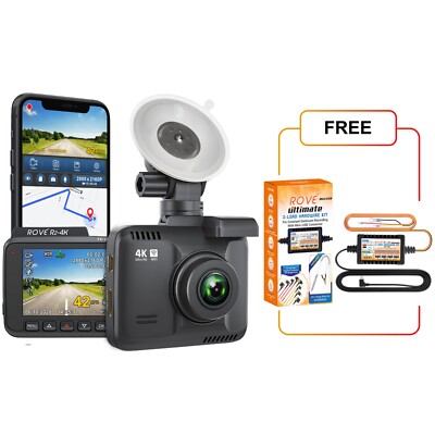 ROVE R2-4K Car Dash Cam Built-in WiFi & GPS [Open Box] with Free Hardwire Kit