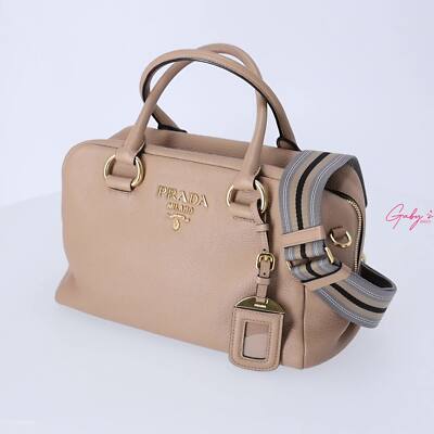セール★PRADA★1BA286 PRADA Vitello Phenix Bauletto Handbag 1BB086 Taupe Pebbled