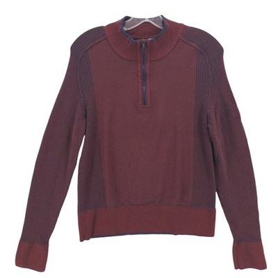 FAIRBAULT Woolen Mill 100% Merino Superfine 140's 1/4 Zip Ribbed Red Blue SMALL