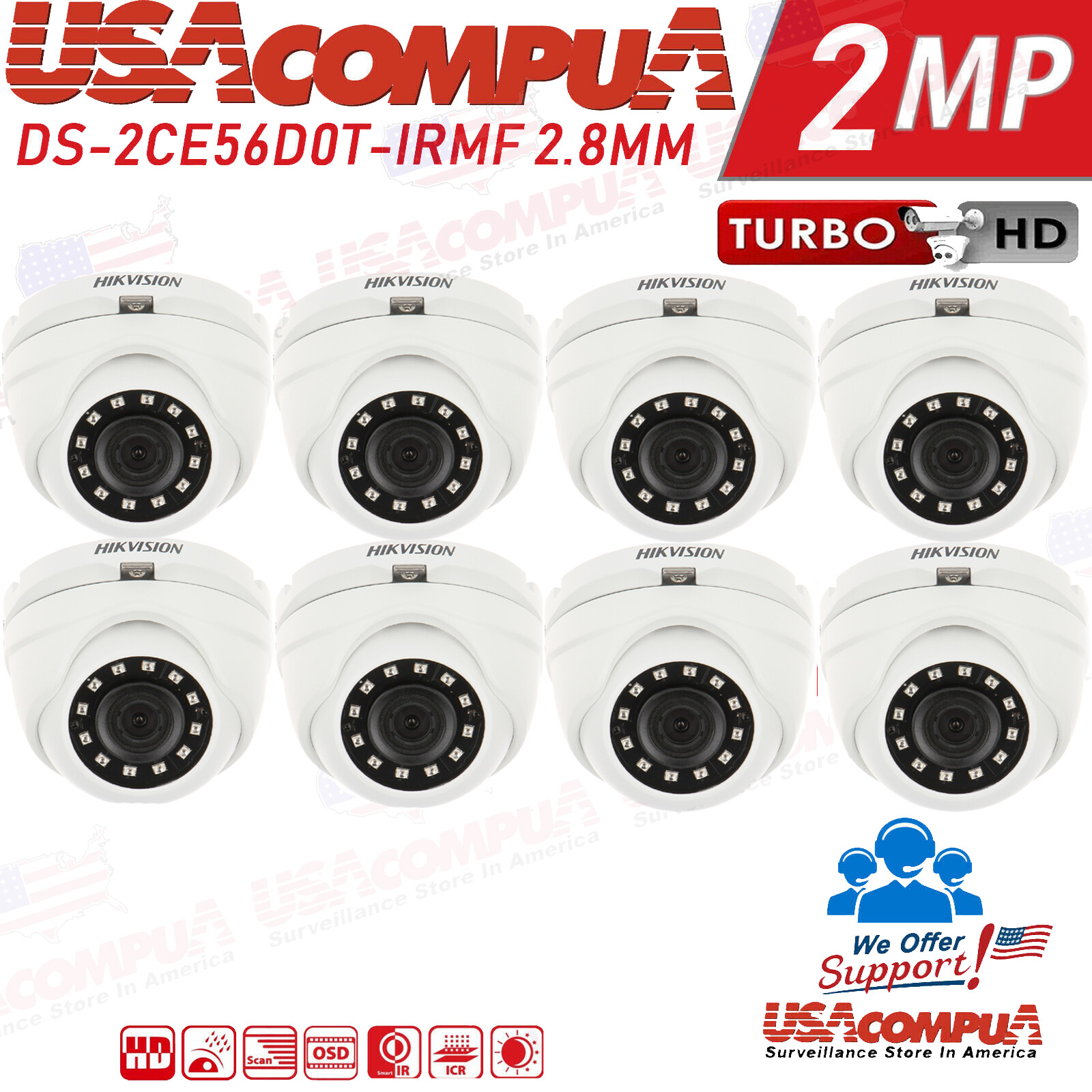 Hikvision DS-2CE56D0T-IRMF 8-Pack HD 1080P TVI-HD 2MP Camera
