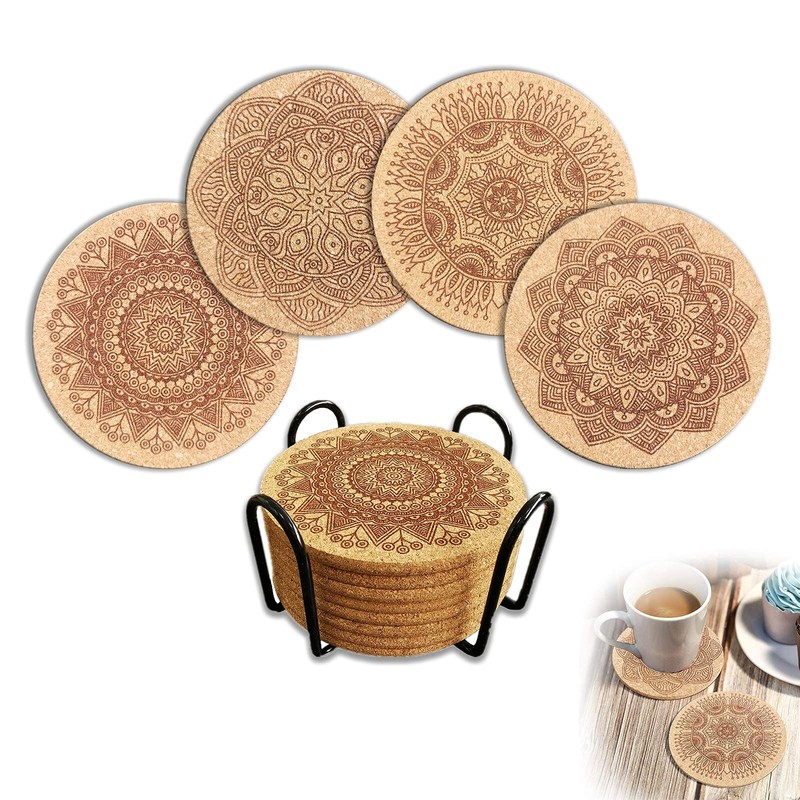 Cork Coasters W/ Holder Drink Tea Coffee Absorbent Round Cup