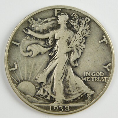1938-D 50c Walking Liberty Silver Half Dollar F Fine Circulated Coin C1239
