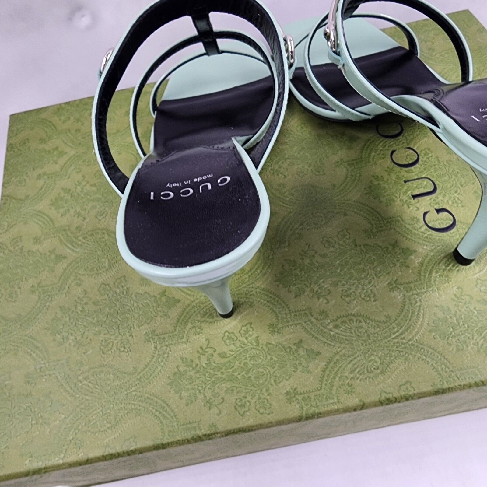 Gucci Slim Horsebit High Heel Slide Sandals Women's 36/6US Pacific Green Slip On - Picture 6 of 20