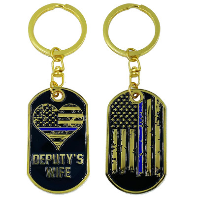 AA-006 Deputy's Wife Thin Blue Line American Flag Challenge Coin Keychain Sherif