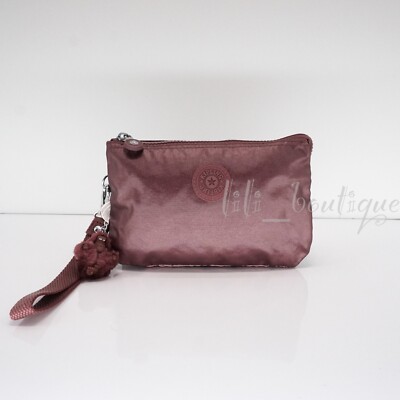 NWT Kipling AC8276 Creativity XL Extra Large Pouch Nylon Dark Maroon Metallic 44