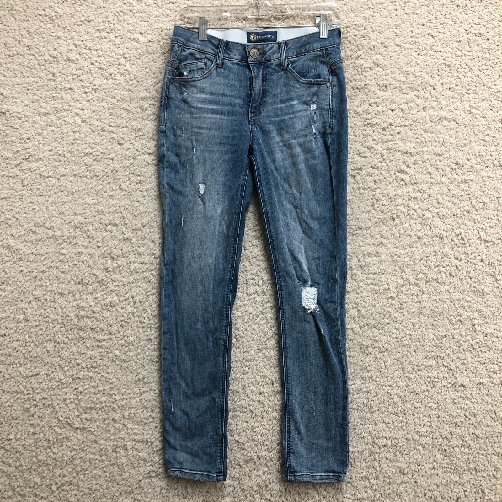 Democracy Jeans 2 Women Blue Denim Ab Solution Skinny Mid Rise Distressed Casual