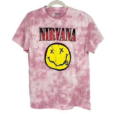 Officially Licensed Nirvana Nevermind Smiley Grunge Tee Pink Tie Dye Medium NWOT