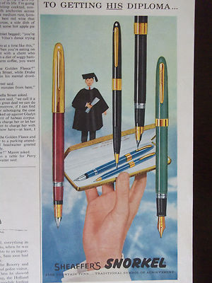 1959 Scheaffer's Snorkel Fine Fountain Pens Vintage Advertisement 