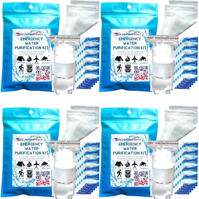 Emergency Water Purification Tablets Kit,  Aquatabs, Whirl-pak Bag, Pre-filters