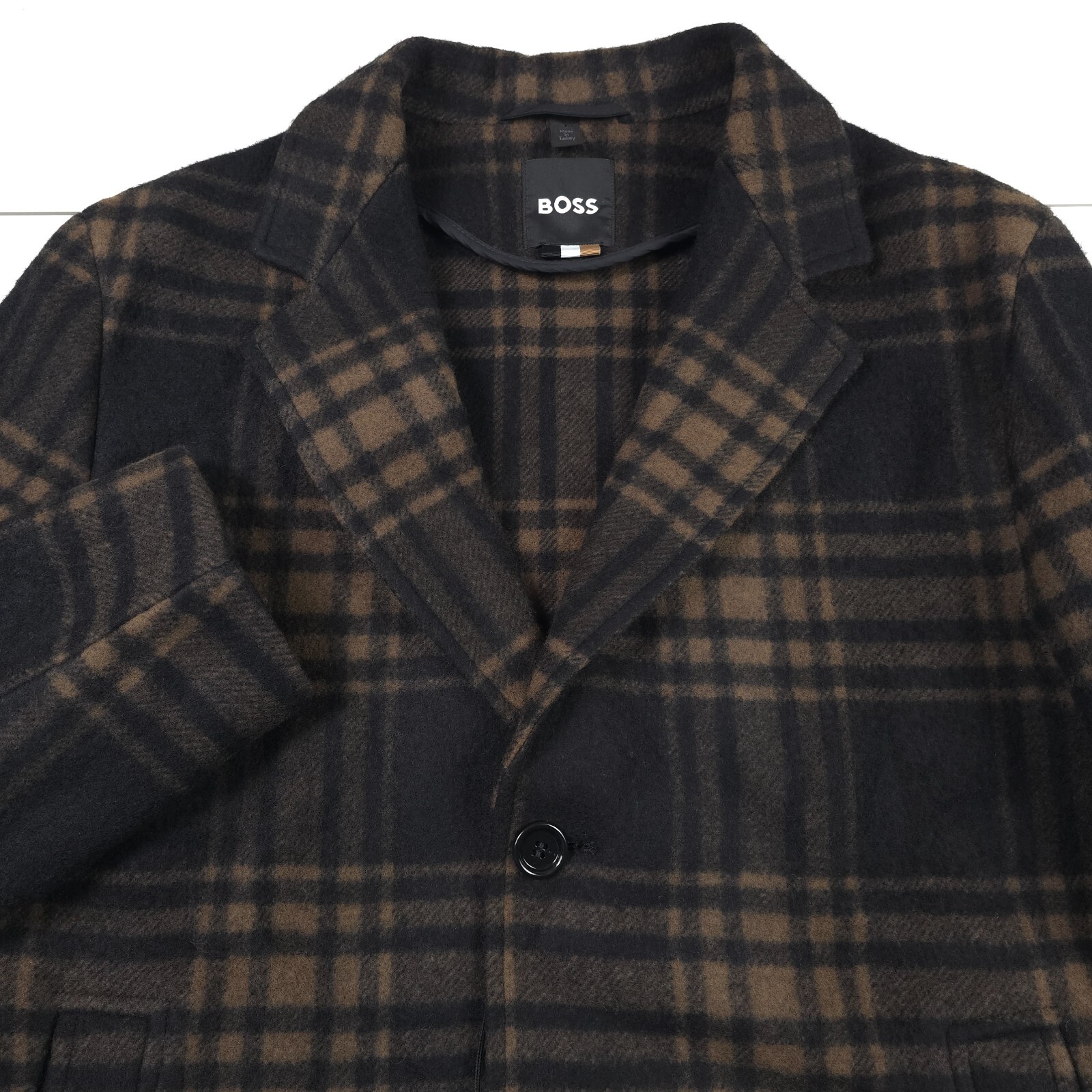 Pre-owned Hugo Boss $795  C-cam-234 Relaxed Fit Black Check Wool Top Coat Mens Size 40r