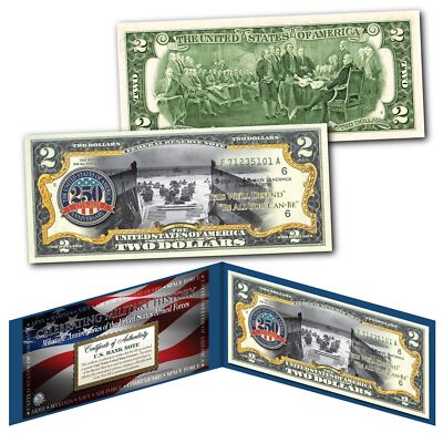 ARMY 250th ANNIVERSARY Milestones of the U.S. Armed Forces Authentic US $2 Bill