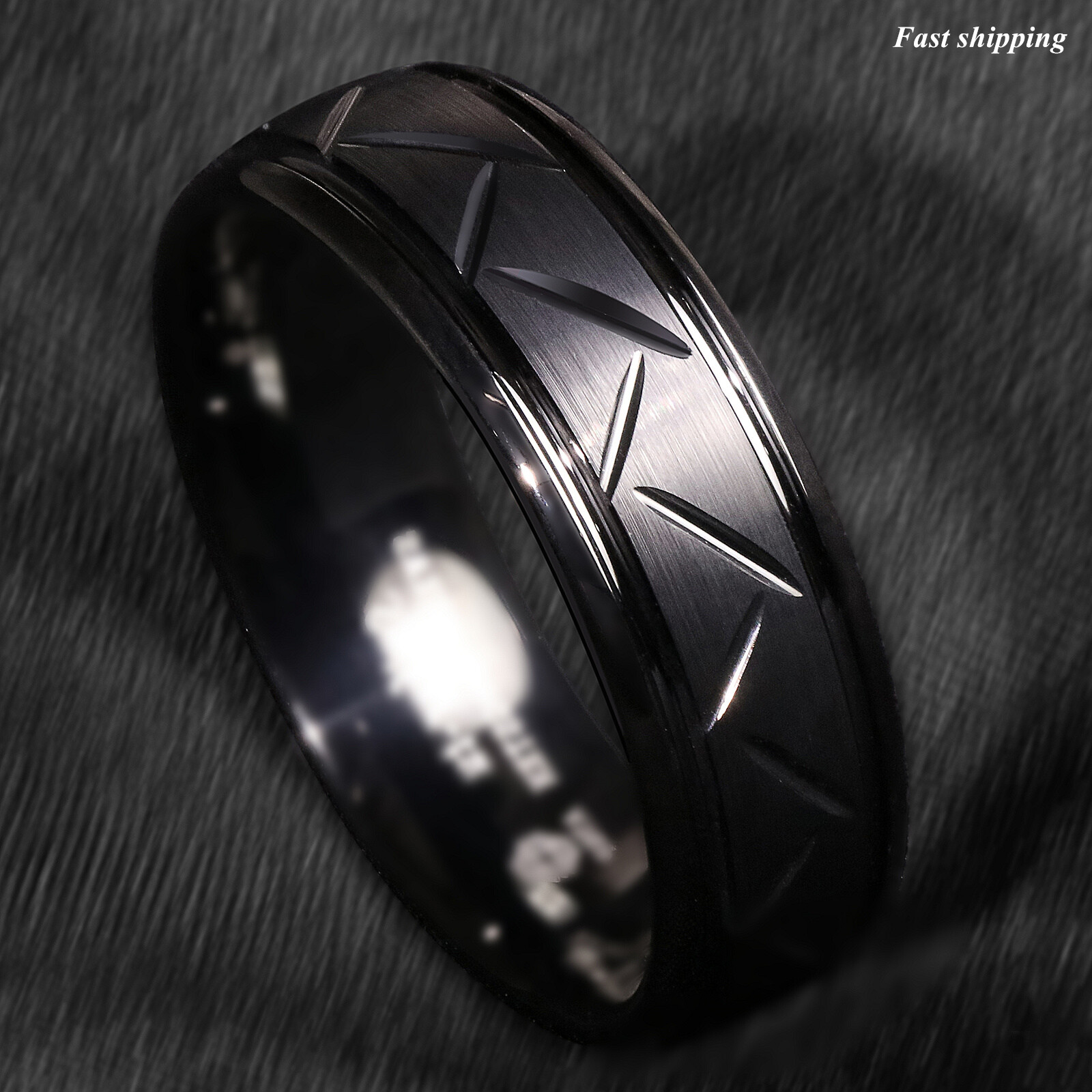 8/6mm Dome Black Warrior Brushed Center Tungsten Ring Bridal Band ATOP Jewelry