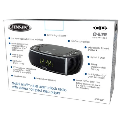 Jensen Modern Home CD Tabletop Stereo AM/FM Radio CD Player Dual Alarm Clock