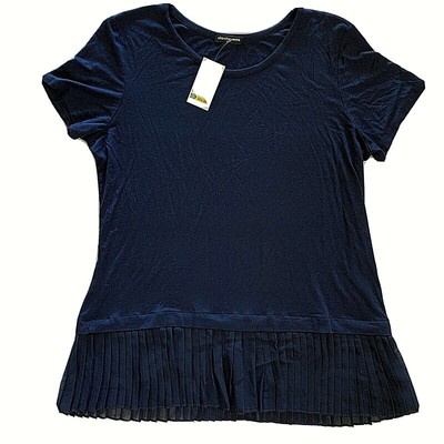 CHA CHA VENTE~Women short sleeve thin knit top scoop neck New w/tag Sz PXL Navy