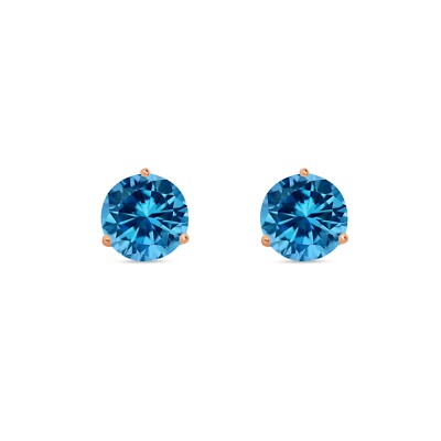 Pre-owned Shine Brite With A Diamond 2.50 Ct Round Cut Blue Earrings Studs Solid 14k Rose Gold Screw Back Martini In Pink