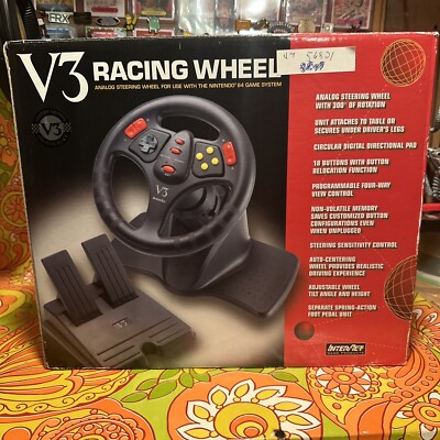 Interact V3 Racing Wheel W/ GAS BRAKE PEDALS N64 Limited Edition Stealth Black