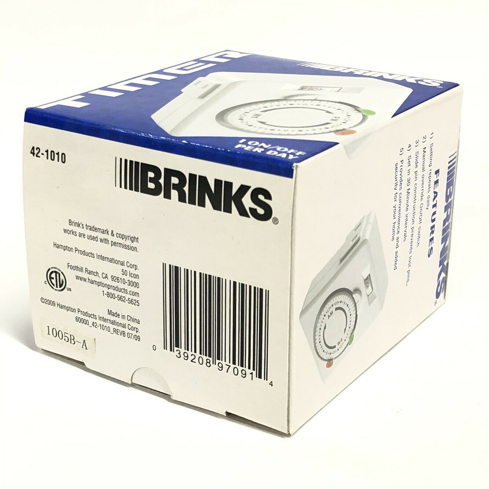 Brinks Security Mechanical Timer 42-1010 Indoor 1 On/Off Per Day New In Box 