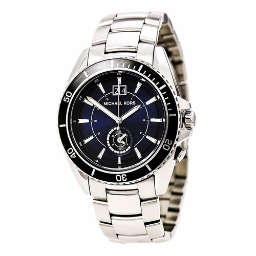 Pre-owned Michael Kors Men's Watch Mk8400 Jetmaster Blue Dial Ss Bracelet