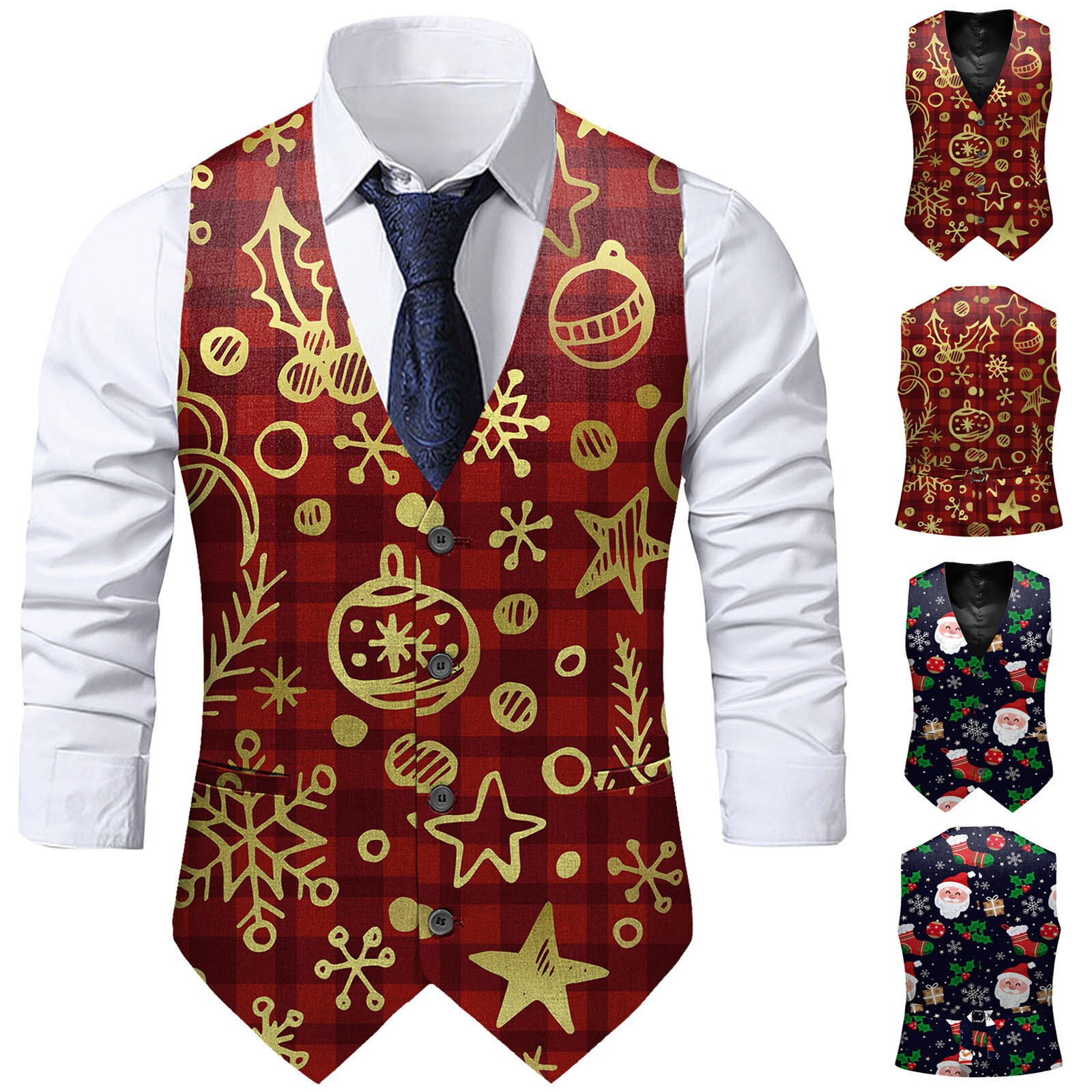 Men Christmas Printed Vest Shirt Suit Autumn Winter Casual Tank Set Button Top