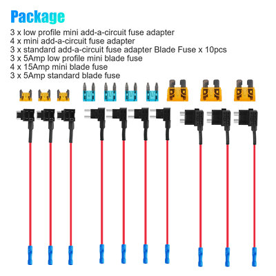 10pc 12V Car Add-a-Circuit Fuse Adapter w/ Standard & Mini Tap Blade Fuse Holder