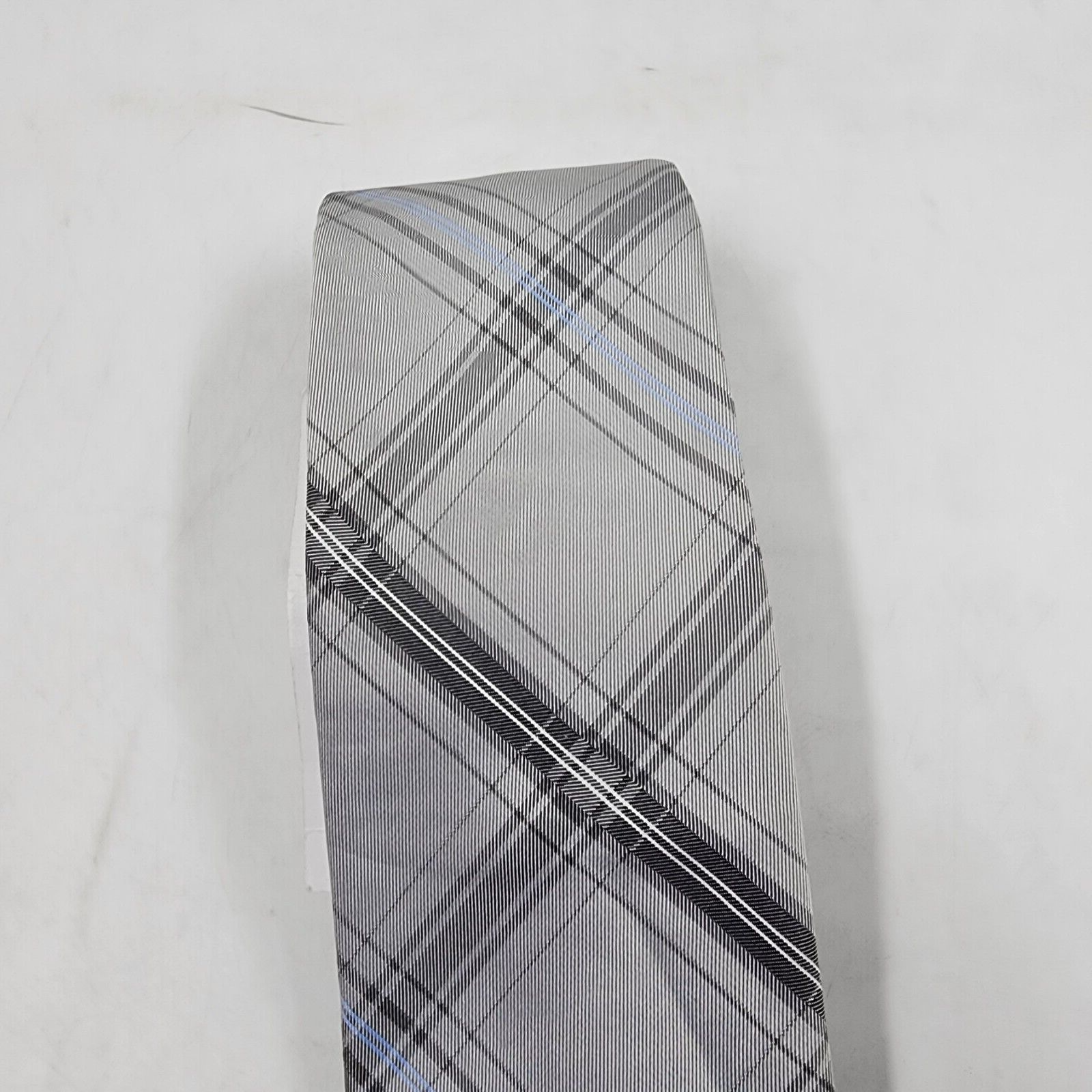 Calvin Klein Silk Slim Plaid Tie Men's One Size Gray Blue Pointed Design - Picture 4 of 13