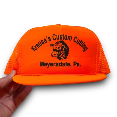 Vintage Snapback Trucker Hat Krauses Custom Cutting Cow 90s Meyersdale PA Cap