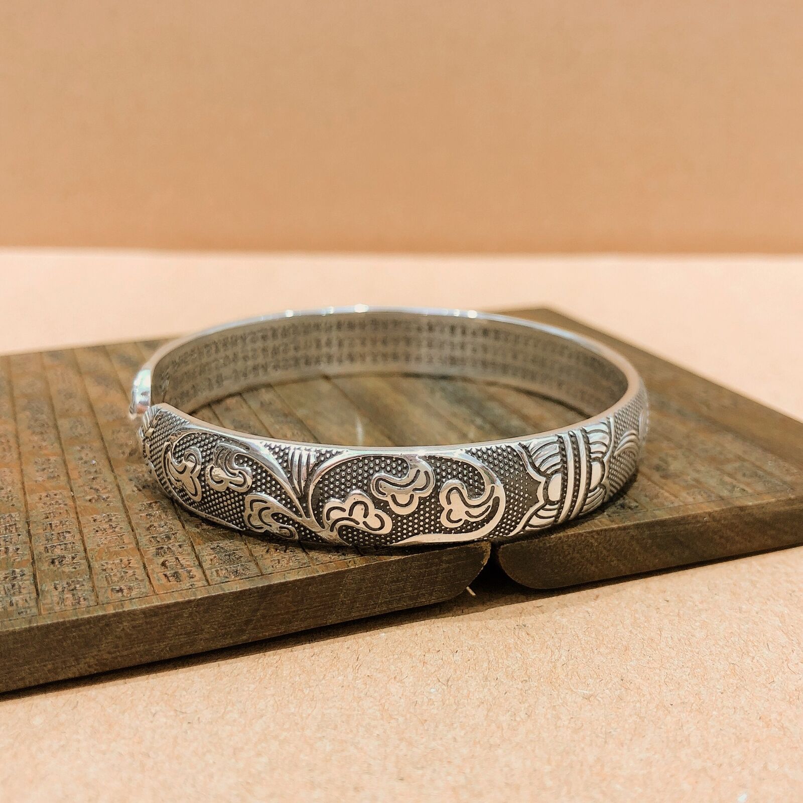Pure S999 Sterling Silver 999 Fish Lotus Wide Bracelet Bangle OPEN-CUFF 40g Pure S999 Sterling Silver 999 Fish Lotus Wide Bracelet Bangle OPEN-CUFF 40g