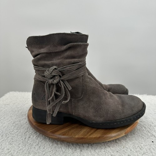 Born Cross Fringe Boots Womens 7.5 Gray Leather Slouchy